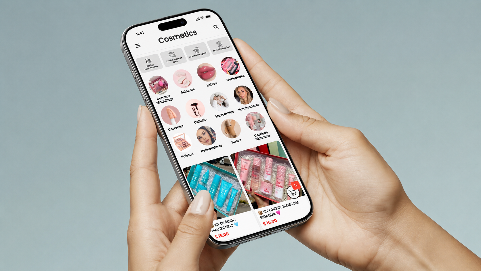 Tienda online adaptable a teléfonos creada con Tiendify